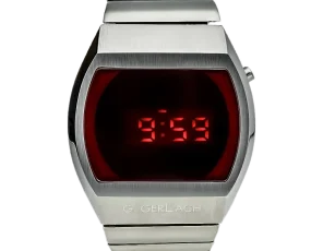 Męski zegarek G. Gerlach Kosmonauta Classic z cyfrowym wyświetlaczem, czerwonym podświetleniem, srebrną kopertą i bransoletą