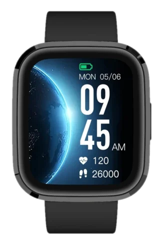 Smartwatch GRC STYLE - czarny, z wyświetlaczem pokazującym datę, godzinę, tętno i liczbę kroków