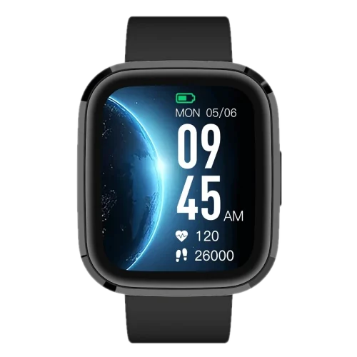 Smartwatch GRC STYLE - czarny, z wyświetlaczem pokazującym datę, godzinę, tętno i liczbę kroków
