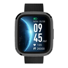 Smartwatch GRC STYLE - czarny z bransoletą ze stali, wyświetlający datę, godzinę, tętno i liczbę kroków