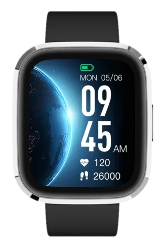 Smartwatch GRC STYLE - srebrno-czarny, z wyświetlaczem pokazującym datę, godzinę, tętno i liczbę kroków