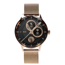 Smartwatch Garett Viva - złoty z bransoletą ze stali, wyświetlający liczbę kroków, tętno, fazy księżyca i datę