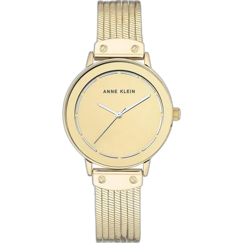 Model ANNE KLEIN 35mm AK-3222GMGB to zegarek damski wyróżniający się minimalistycznym i luksusowym designem. Całość utrzymana jest w złotej kolorystyce, która dodaje elegancji i szyku. Tarcza zegarka jest niezwykle prosta, z subtelnymi indeksami liniowymi, co czyni go idealnym wyborem dla osób ceniących minimalistyczne dodatki. Bransoleta typu mesh zapewnia wygodę noszenia i idealne dopasowanie do nadgarstka. Mechanizm kwarcowy gwarantuje precyzję działania. To doskonały wybór na specjalne okazje, jak i do codziennych stylizacji, podkreślając indywidualny styl użytkowniczki.
