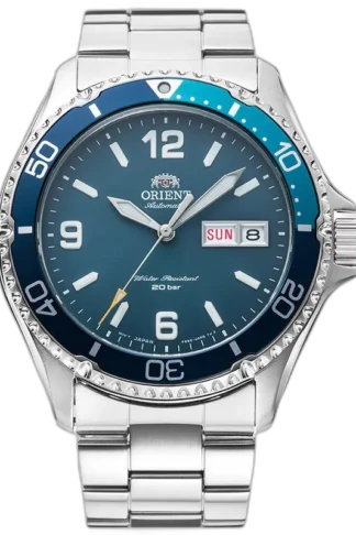 Orient RA-AA0818L19B - Stylowy automatyczny zegarek męski z granatową tarczą i stalową bransoletą. Wyposażony w wodoodporność do 200 metrów, datownik dzień-miesiąc i obrotowy bezel. Idealny wybór dla miłośników aktywnego stylu życia i eleganckiego designu.
