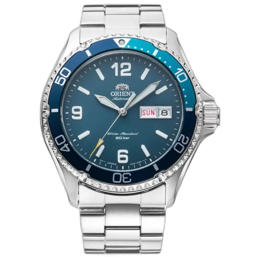 Orient RA-AA0818L19B - Stylowy automatyczny zegarek męski z granatową tarczą i stalową bransoletą. Wyposażony w wodoodporność do 200 metrów, datownik dzień-miesiąc i obrotowy bezel. Idealny wybór dla miłośników aktywnego stylu życia i eleganckiego designu.