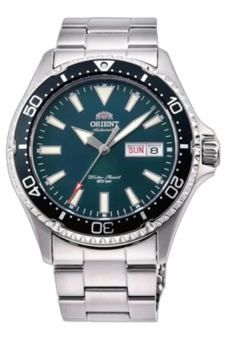 Męski zegarek Orient RA-AA0004E19B z automatycznym mechanizmem, zieloną tarczą i stalową bransoletą. Wyposażony w datownik, wskaźnik dni tygodnia oraz wodoodporność do 200 metrów. Idealny wybór dla entuzjastów sportowego stylu i aktywności wodnych.