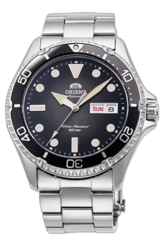 Męski zegarek Orient RA-AA0810N19B z automatycznym mechanizmem, czarną tarczą i stalową bransoletą. Wyposażony w datownik, wskaźnik dni tygodnia oraz wodoodporność do 200 metrów. Idealny dla miłośników sportowego stylu i nurkowania.