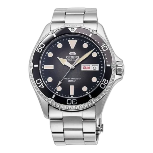 Męski zegarek Orient RA-AA0810N19B z automatycznym mechanizmem, czarną tarczą i stalową bransoletą. Wyposażony w datownik, wskaźnik dni tygodnia oraz wodoodporność do 200 metrów. Idealny dla miłośników sportowego stylu i nurkowania.