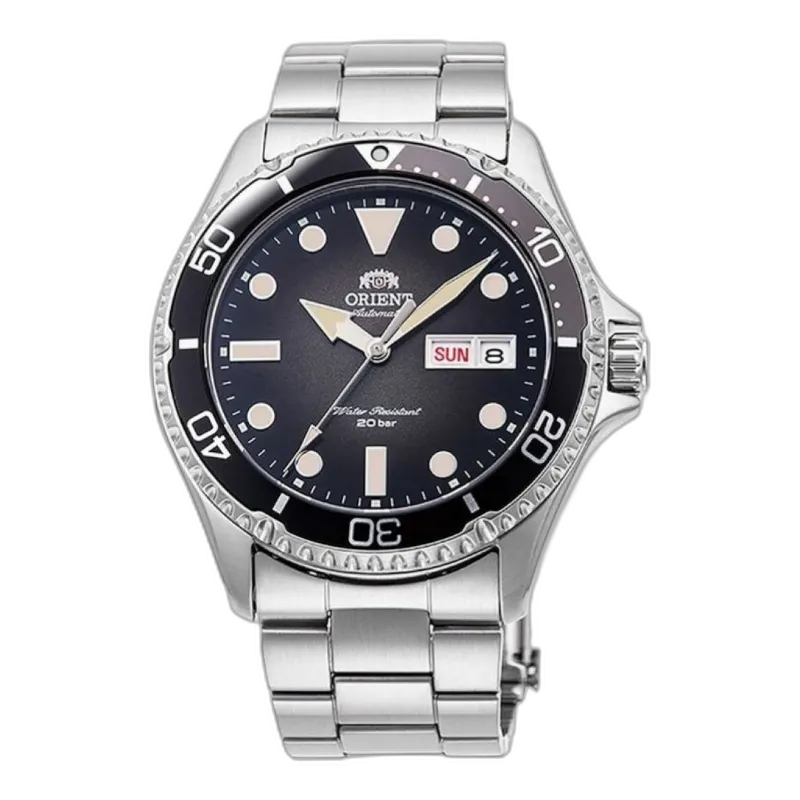 Męski zegarek Orient RA-AA0810N19B z automatycznym mechanizmem, czarną tarczą i stalową bransoletą. Wyposażony w datownik, wskaźnik dni tygodnia oraz wodoodporność do 200 metrów. Idealny dla miłośników sportowego stylu i nurkowania.