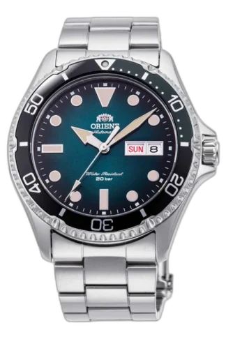 Zegarek Orient RA-AA0811E19B Automatic Diver's z zieloną tarczą i stalową bransoletą. Wodoodporność do 200 metrów, funkcja datownika, mechanizm automatyczny oraz obrotowy bezel sprawiają, że jest to idealny wybór dla nurków i miłośników aktywnego stylu życia.