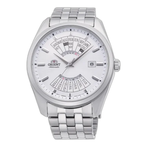 Zegarek Orient RA-BA0004S10B Automatic z elegancką srebrną tarczą i wiecznym kalendarzem. Mechanizm automatyczny, stalowa koperta i bransoleta tworzą idealne połączenie klasyki i nowoczesności. Idealny wybór dla miłośników funkcjonalnej elegancji.