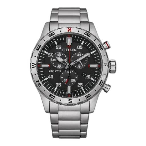 Męski zegarek Citizen Eco-Drive AT2520-89E z czarną tarczą, stalową bransoletą i funkcją chronografu. Zasilany mechanizmem Eco-Drive z energii światła, posiada datownik oraz wytrzymałą kopertę ze stali nierdzewnej. Doskonały wybór dla mężczyzn ceniących elegancję i funkcjonalność w jednym.