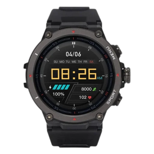 Sportowy smartwatch GRS Pro z wytrzymałą konstrukcją, dużym wyświetlaczem cyfrowym i funkcjami monitorowania zdrowia oraz aktywności. Idealny do intensywnych treningów i codziennego użytku.