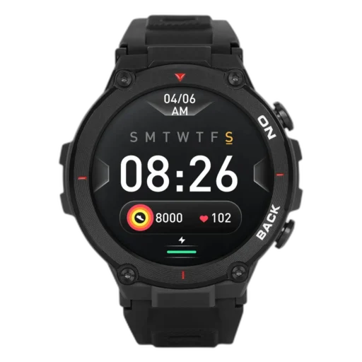 Smartwatch Garett GRS w kolorze czarnym z dużym, czytelnym wyświetlaczem i funkcjami monitorowania zdrowia, aktywności fizycznej oraz powiadomieniami ze smartfona. Idealny dla aktywnych użytkowników.