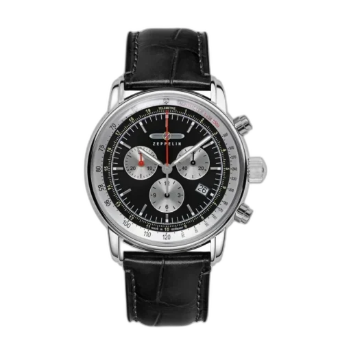 Zegarek męski Zeppelin LZ 14 Marine 8888-2 Quartz z czarną tarczą, skórzanym paskiem w kolorze czarnym, funkcją chronografu i datownikiem, elegancki czasomierz wyprodukowany w Niemczech, idealny dla miłośników klasyki.