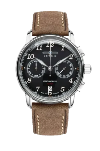 Zegarek Zeppelin LZ127 8678-2 Chronograph z elegancką czarną tarczą i funkcjami chronografu. Wyposażony w beżowy pasek ze skóry z kontrastującymi przeszyciami. Klasyczny styl i precyzja wykonania, idealny na każdą okazję. Made in Germany.