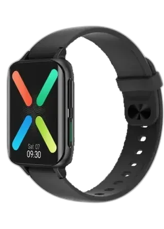 Stylowy smartwatch Garett BeFit Sport RT w czarnym kolorze, z prostokątnym ekranem dotykowym i silikonowym paskiem. Wyposażony w funkcje monitorowania zdrowia, powiadomienia i nowoczesny design. Idealny do codziennego użytku oraz aktywności sportowych.