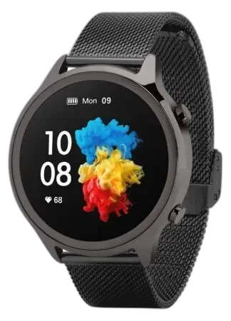 Stylowy smartwatch Garett Bonita w czarnym kolorze z metalowym paskiem typu mesh. Okrągły wyświetlacz z kolorowym motywem i funkcjami monitorowania zdrowia oraz aktywności fizycznej. Idealny zarówno na co dzień, jak i na formalne okazje.