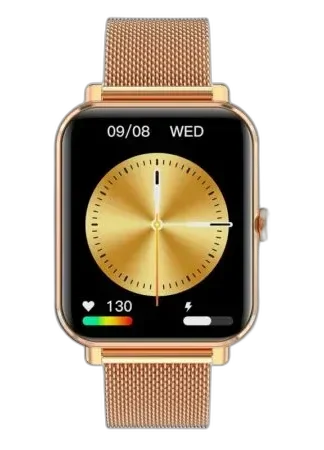Stylowy smartwatch Garett GRC Classic Gold Steel wyposażony w złotą kopertę i elegancką stalową bransoletę typu mesh. Wyświetlacz z klasycznym wzorem wskazówkowym, funkcje monitorowania tętna oraz aktywności fizycznej. Doskonały wybór dla osób szukających połączenia klasyki i nowoczesnych technologii.