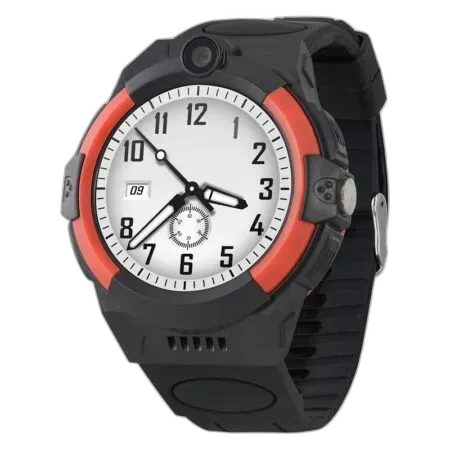 Smartwatch Garett Kids Cloud 4G w dynamicznym czerwonym kolorze. Wyposażony w okrągły wyświetlacz, funkcje GPS, wideorozmowy oraz możliwość wykonywania połączeń. Idealny gadżet dla dzieci, łączący bezpieczeństwo z nowoczesnym designem.